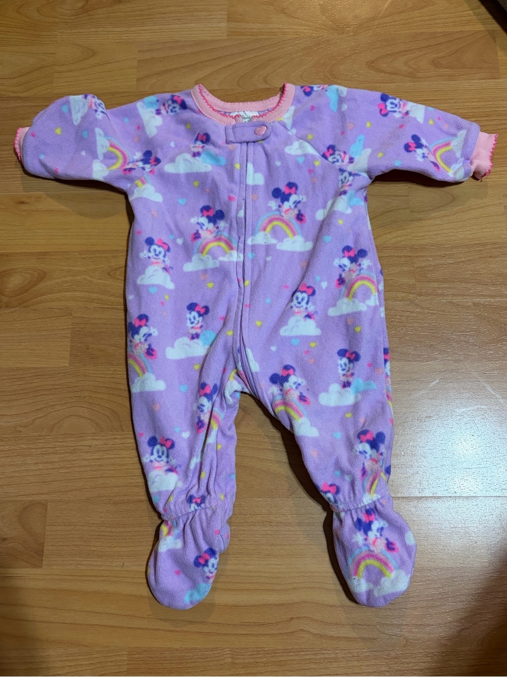 Disney Baby Infant Purple Minnie Mouse Fleece Footed One-Piece Size 3-6 month